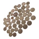 Coins - Collection of pre 1947 coinage including George III crown, Victoria crown, etc