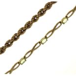 9ct gold rope-twist bracelet, together with a 9ct gold fancy-link bracelet set nine green peridot-