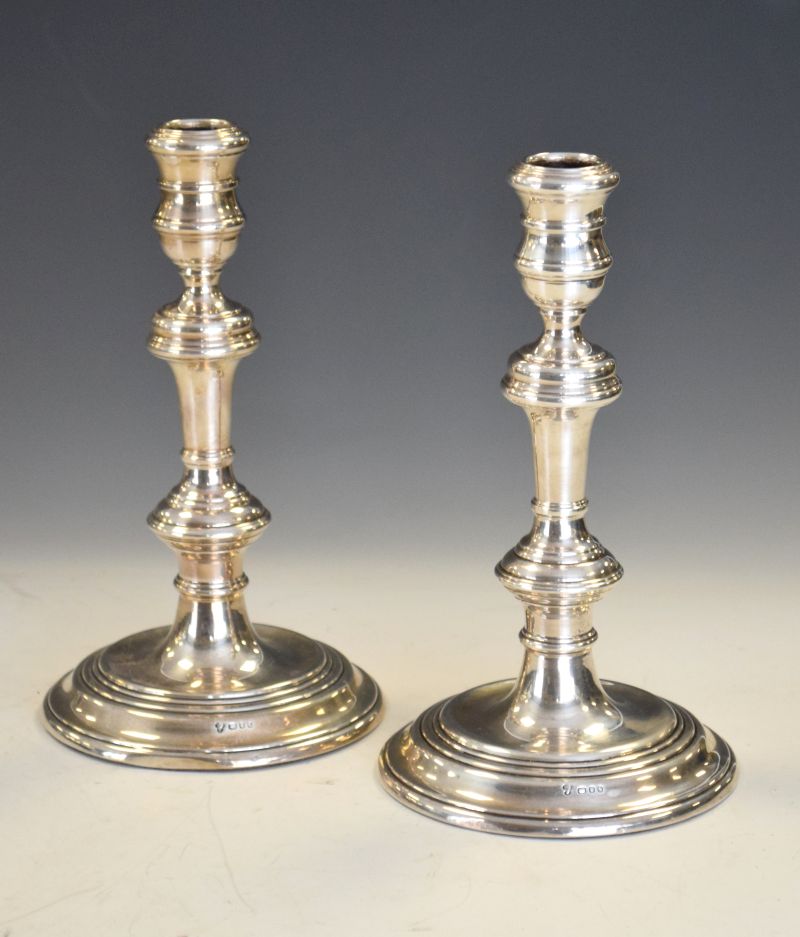 Pair of Georgian style Elizabeth II silver candlesticks, London 1970, 22.5cm high