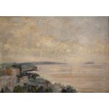 Early 20th Century oil on board - View of Clevedon seafront, 21cm x 29.5cm, in carved gilt gesso