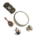 Assorted jewellery to include micro mosaic mandolin brooch, snap bangle, turquoise-set brooch, dress