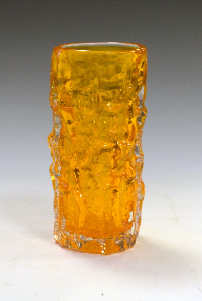 1960's/70's retro glass bark vase attributed to Geoffrey Baxter for Whitefriars, 15.5cm high