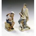 Two Lladro porcelain figures comprising: a seated shepherd, 26cm high and a school boy with small