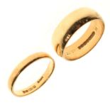 Two 18ct gold wedding bands, size S and size Q respectively, 10.8 g gross approx