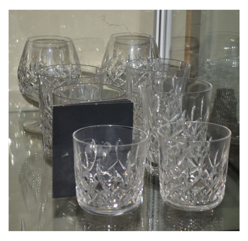 Group of Waterford crystal glassware comprising: four tumblers, 11cm high, two smaller tumblers, 8.