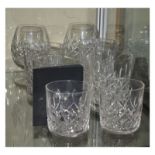 Group of Waterford crystal glassware comprising: four tumblers, 11cm high, two smaller tumblers, 8.