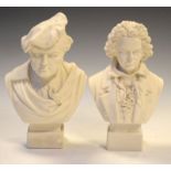 Pair of Parian ware busts of Wagner and Beethoven by Robson & Leadbetter, 20cm high and 19cm high