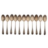 Set of eleven Victorian silver teaspoons with engraved decoration, Glasgow 1888, 4.8toz approx