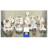 Group of crested ware china including 'Black Watch' bulldog in kennel, snail, Lincoln 'Alderman