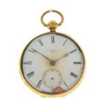 Early Victorian silver-gilt open-face pocket watch, John B. Cross, London, No.3183, white Roman dial