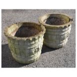 Garden Ornaments - Pair of reconstituted plant pots of circular form internally marked W.O.C.