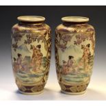 Pair of Oriental Satsuma style vases having hand painted and gilt decoration of Geisha, 36.5cm high