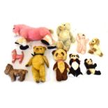 Quantity of vintage children's plush toys comprising: Pink horse, mohair teddy bear, pink pony,