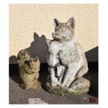 Garden Ornaments - Reconstituted garden ornament modelled as two seated foxes, 46cm high, together