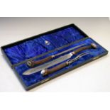 Late 19th/early 20th Century antler handled three piece carving set, cased
