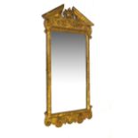 19th Century rectangular gilt framed wall mirror having architectural pediment, 98cm high