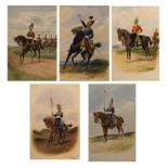 R. Moore - Set of five watercolour studies of Cavalry Officers, 5th Lancers, Polish Lancers,