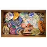 Collection of largely vintage advertising pin badges to include; Exeter Maritime museum, Clarks,