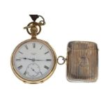 Gold-plated open-face pocket watch, Elgin USA, white Roman dial with subsidiary at VI, together with