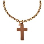 9ct gold cross pendant, with a 9ct gold belcher-link long chain, 10g gross approx (2)