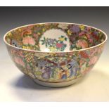 20th Century large Chinese bowl having hand painted Cantonese style enamel decoration of figures,