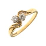 18ct gold and two stone diamond ring of crossover design, size P, 3.7g gross approx