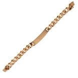 9ct gold identity bracelet of flattened curb link design, 57.9g approx