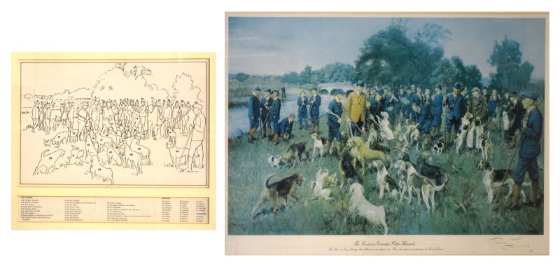 Terrance Cuneo signed print - 'The Eastern Counties Otter Hounds', signed and dated 67, 50cm x 75cm,