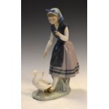 Lladro Spanish porcelain figurine of a young girl with two ducks, 26.5cm high