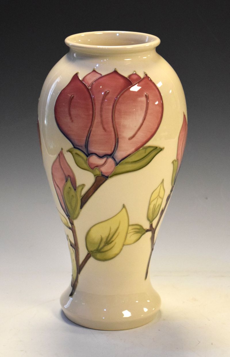 Walter Moorcroft pottery Magnolia pattern vase of baluster form, 30.5cm high