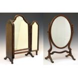20th Century mahogany framed triple glass dressing table mirror and one other oval dressing table