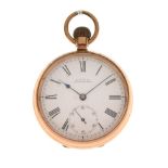 American gold-plated open-face pocket watch, A.W.W. Co, Waltham, Mass. USA, Roman dial with