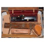 Surveying equipment - Hall Brothers No.A.7 level, cased, a compass and other surveying equipment