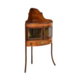 George III mahogany and string inlaid corner washstand converted to a display cabinet