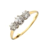 Unmarked yellow metal and three stone diamond ring, size I½ approx, 1.7g gross approx