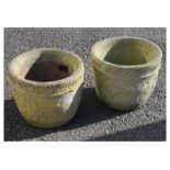 Pair of reconstituted garden plant pots, 29cm diameter x 24cm high