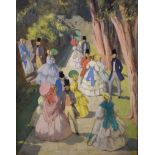 A.N. Pybus - Watercolour - Garden Party, 44.5cm x 34.5cm, monogrammed, in a carved gilt gesso frame