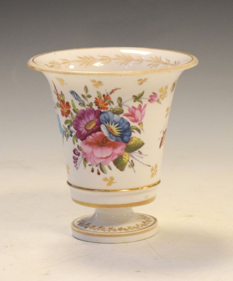 Early 19th Century English porcelain vase of campana form finely painted with flowers and insects,