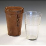 Early 20th Century hide-cased engraved glass tumbler or hunting glass, the case 14.5cm high