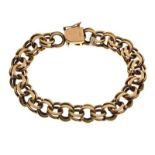 Yellow metal curb-link bracelet of heavy gauge stamped 14k, 42.4g approx