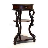 Reproduction French style walnut finish oval occasional table fitted one frieze drawer raised on