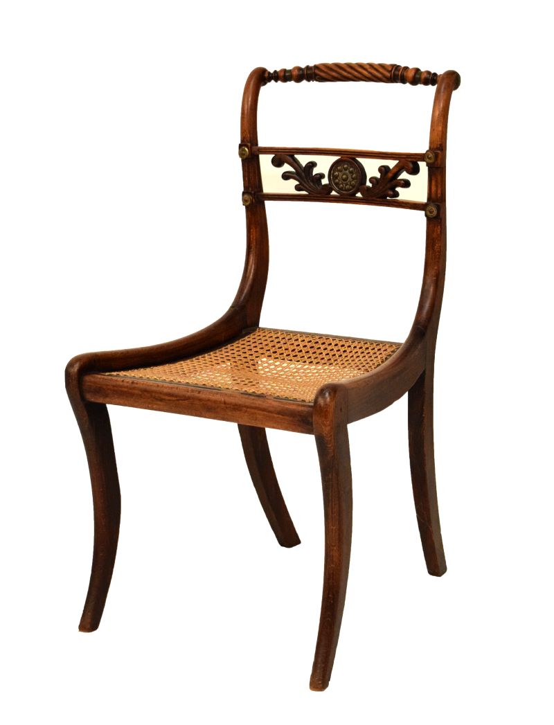 19th Century beech framed simulated rosewood chair having cane seat and sabre front supports