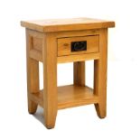 Modern light oak bedside table fitted one drawer with under tier, 45cm wide
