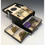 Selection of assorted dress, costume, and fashion jewellery in three-tier jewellery casket