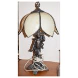 Reproduction figural table lamp having glass shade, 53cm high