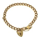 9ct gold curb-link bracelet with heart-shaped padlock, 29.6g approx