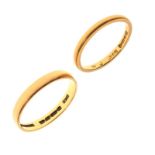 Two 22ct gold wedding bands, size M½ and I½ respectively, 4.3g gross approx