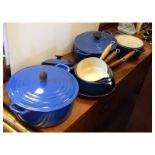 Quantity of Le Creuset blue enamel kitchen ware