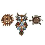 Costume jewellery - Novelty owl brooch by Butler & Wilson, 75mm, together with a dress ring modelled