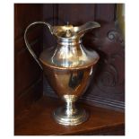 Silver plated vase shaped hot water jug by Benson, the domed cover with ivory finial, 26cm high